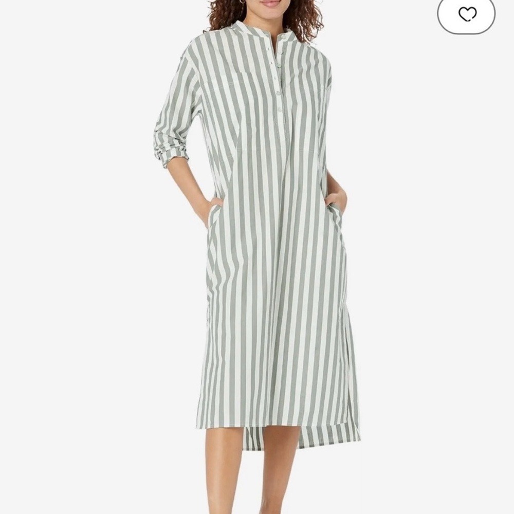 Madewell Poplin Oversized Midi Shirtdress in‎ Summit Green Stripe Size Medium